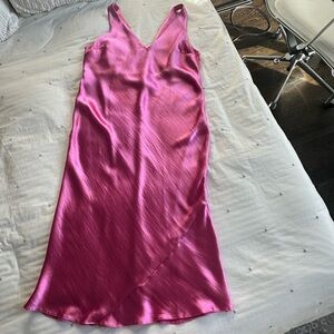 ASOS Hot Pink Satin V-Neck Dress